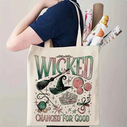 Wicked The Musical Inspired Black Tote Bag  Open-Top Shopper  Shoulder Bag for School, College, Travel & Gift-Giving