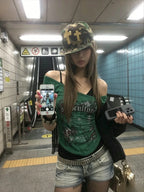 Harajuku Gothic Punk Short Sleeve T-shirts Women Subculture Printed Y2k Crop Top Tees Summer Casual American Vintage T Shirts