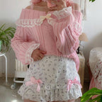 Pretty Cute Outfits Harajuku Cosplay Sweater Kawaii Lace Trim Off Shoulder Pullovers Y2K Aesthetic Vintage Long Sleeve Jumpers SS69