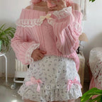 Pretty Cute Outfits Harajuku Cosplay Sweater Kawaii Lace Trim Off Shoulder Pullovers Y2K Aesthetic Vintage Long Sleeve Jumpers SS69