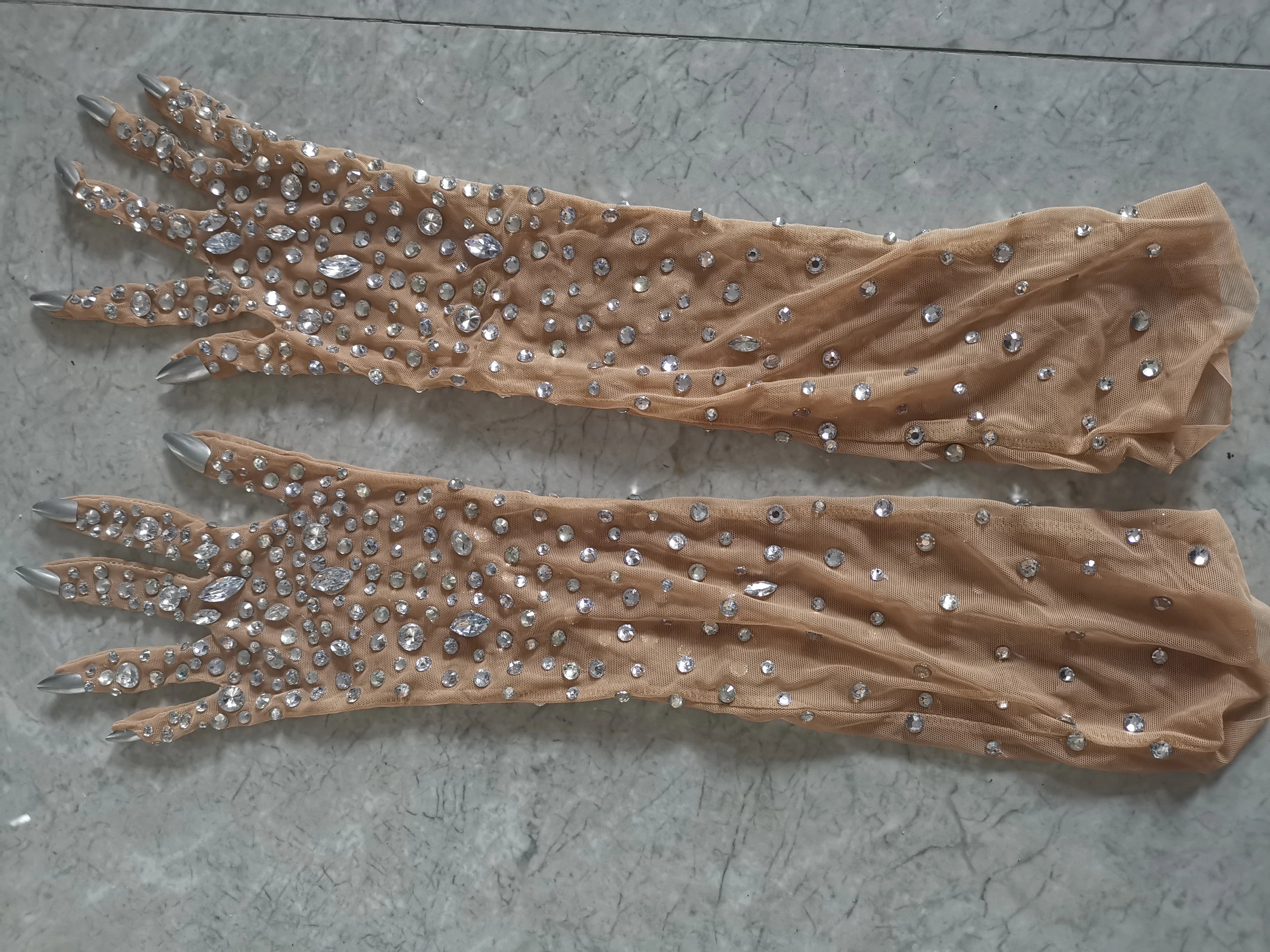 Women's Rhinestone Mesh Opera Gloves - Sparkling Crystal Long Stretch