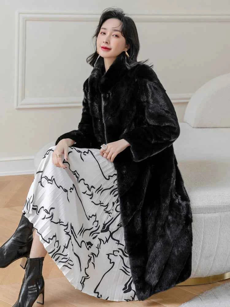 HDHOHR 2025 100% Real Mink Fur Coat Women Long High Quality Natural Mink Fur Jackets Winter Thick Warm Luxury Female Fur Parkers