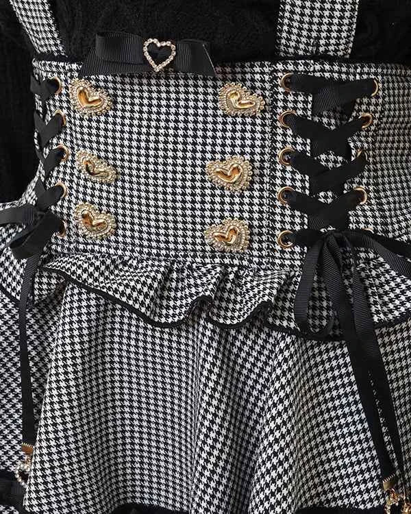 Original Japanese Mines Lolita Strap Skirts Women High Waist and Thin Frilly Pleated Skirt College Style Liz Girl Plaid Skirt
