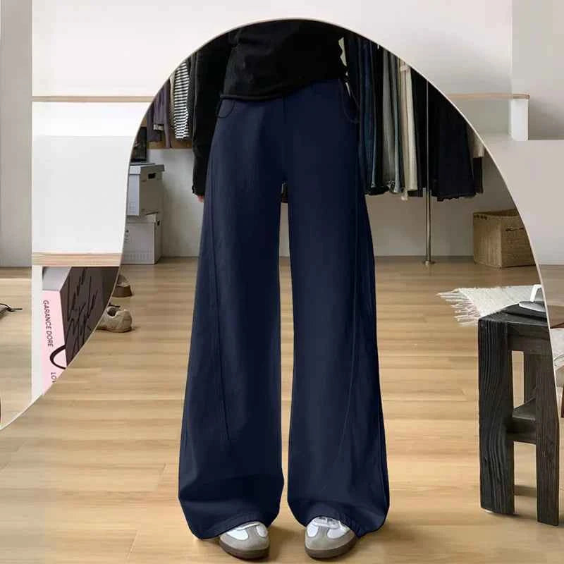 Drawstring Adjustable Maternity Wide-Leg Curve Pants High Waist Belly Support Retro Baggy Trousers for Spring Autumn 3 Colors