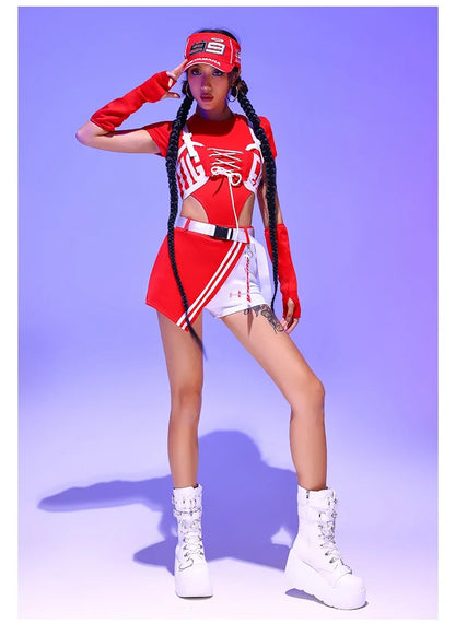 Drag Queen DJ Clothing Stage Wear Nightclub Gogo Dance Costume Women Kpop Jazz Dance Performance Clothes Red Hip Hop Suit