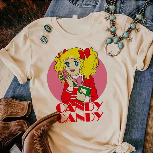 90s Kawaii Candy Candy Anime Summer Top Tshirt Femen Print T Shirt Grunge Anime Manga T Shirt Top Tees Graphic Aesthetic