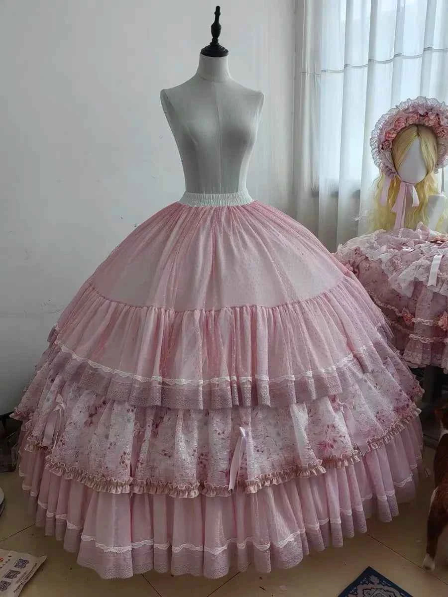 Original Heavy Birthday Party Lolita Puffy Dress Sweet Girls Back Big Bow Tail Vintage High-end Women's Elegant OP Dress