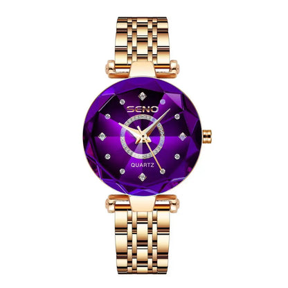 SENO Ocean Star Women Crystal Watch 2024 Top Brand Luxury Rose Gold Women Bracelet Watch for Ladies Wrist Watch Relogio Feminino SS69 19.69 purple