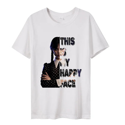 Wednesday Addams Women Casual T-shirt Summer Adult Cartoon Printed Tee Tops Girls Round Neck Clothing Short Sleeve Fashion Gifts SS69