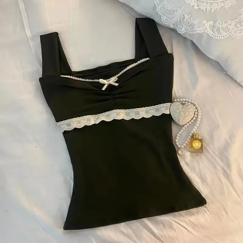 Flower leopard pattern suspenders emo girl casual fashion Y2K crop top chic Harajuku aesthetic sweet urban sexy punk women's top SS69 14.69 black / M