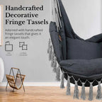 Macrame Hanging Chair with 2 Pillows | 500lb Capacity Cotton Rope Swing | Pocket Design Indoor/Outdoor Use