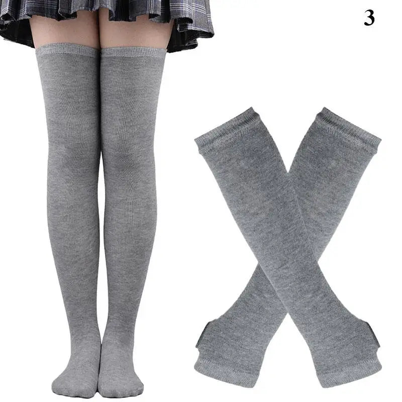 Gothic Striped Over Knee Socks & Arm Warmer Set