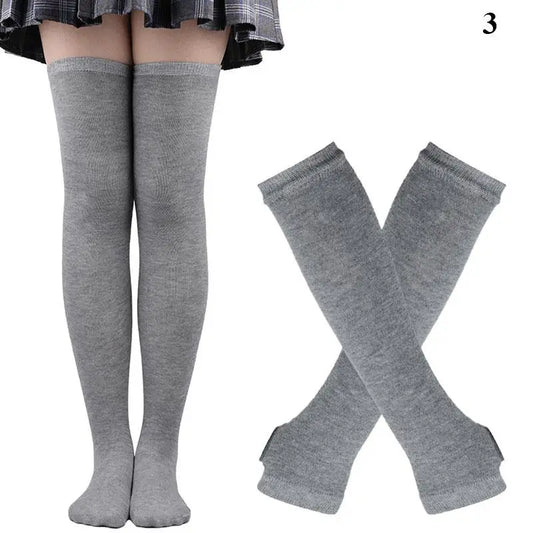 YJSFG HOUSE Women Gothic Striped Over Knee Socks and Arm Warmer Set