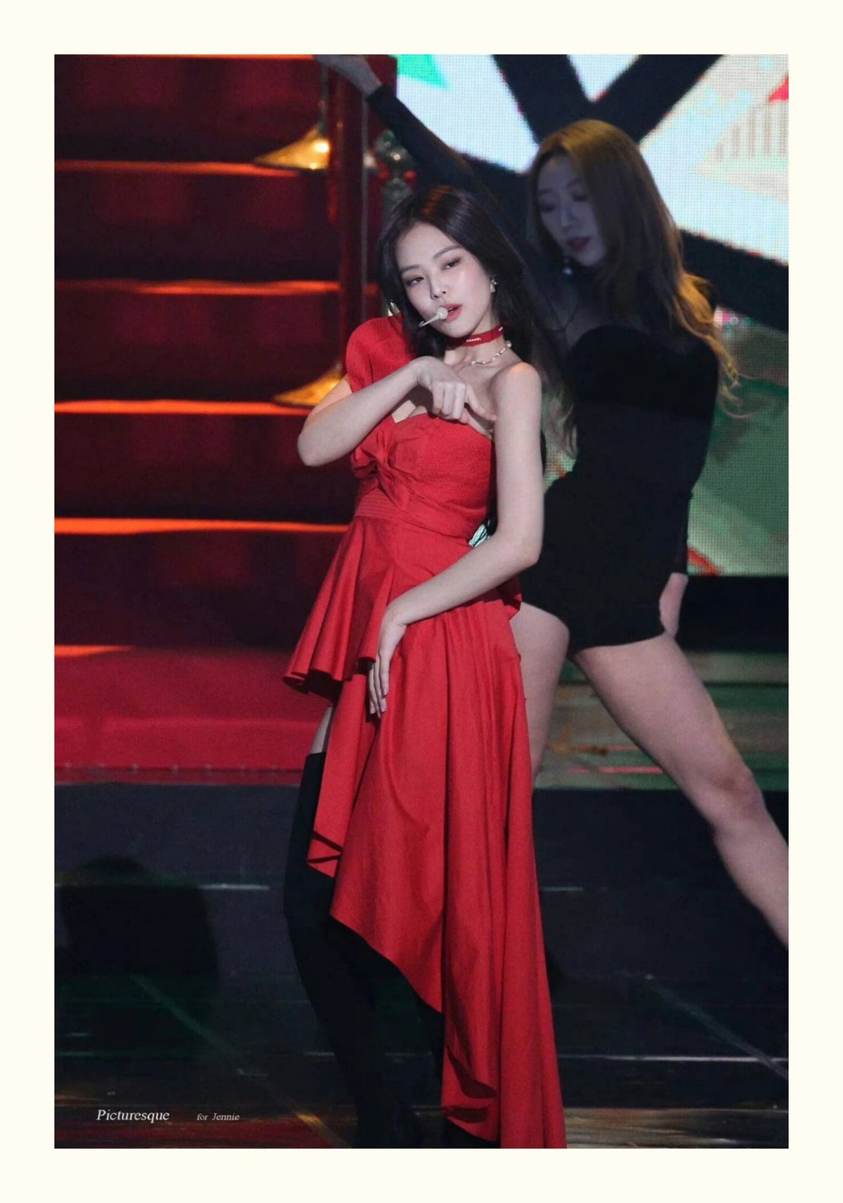 Jennie Stage Red Dress Cosplay Costume for Women