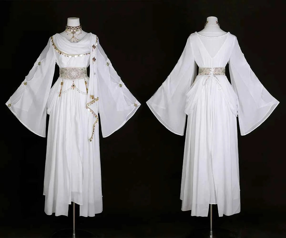Greek Goddess Wandering Style National Style Han Element Lolita Strap Fairy Dress White Dress Women Clothing