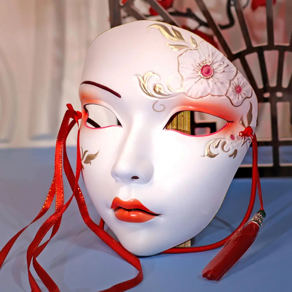 SS69 Ancient Style Full Face Mask, White Retro Hanfu Costume Prop for Adults