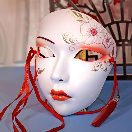 SS69 Ancient Style Full Face Mask, White Retro Hanfu Costume Prop for Adults