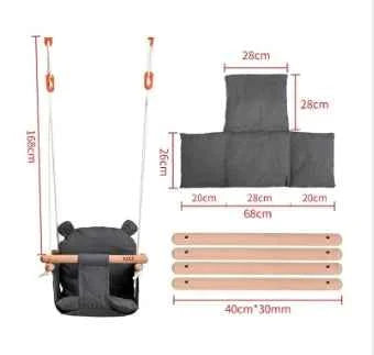 Baby Canvas Swing Chair Hanging Wood Children Kindergarten Toy Outside Indoor Small Basket Beige Swinging Rocking Chair Baby Toy