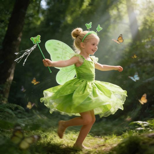 Childern Flower Fairy Dress Up Girls Princess Dress With Wings Halloween Elves Costume Carnival Party Tinkerbell Bell Dress