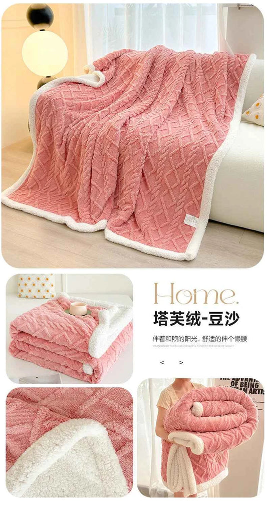 1pc Coral Fleece Blanket for Winter Thick Soft Bedspread Warm Plaids for Beds Single/Queen/King Solid Color Thow Blankets/Plaids