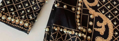 Pearl Embroidery Female Jacket, Full Sleeve Slim Jackets, V Neck, Hidden Button Print Suit, Large Size, Fall Fashion SS69