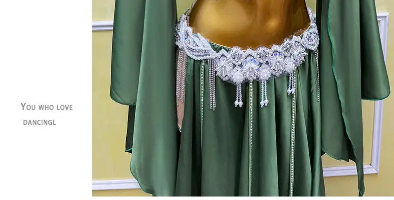 Belly Dance Outfit Suit Women's Customized Senior AB Stones Bra+sexy Split Long Skirt 2pcs Oriental Dance Performance Costumes