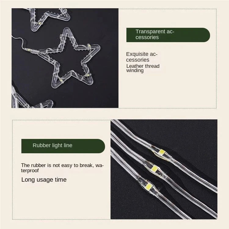 Christmas Curtain Lights LED String Lights with Tree Snowflake Star Deer Bell USB Remote 8 Modes Home Decor