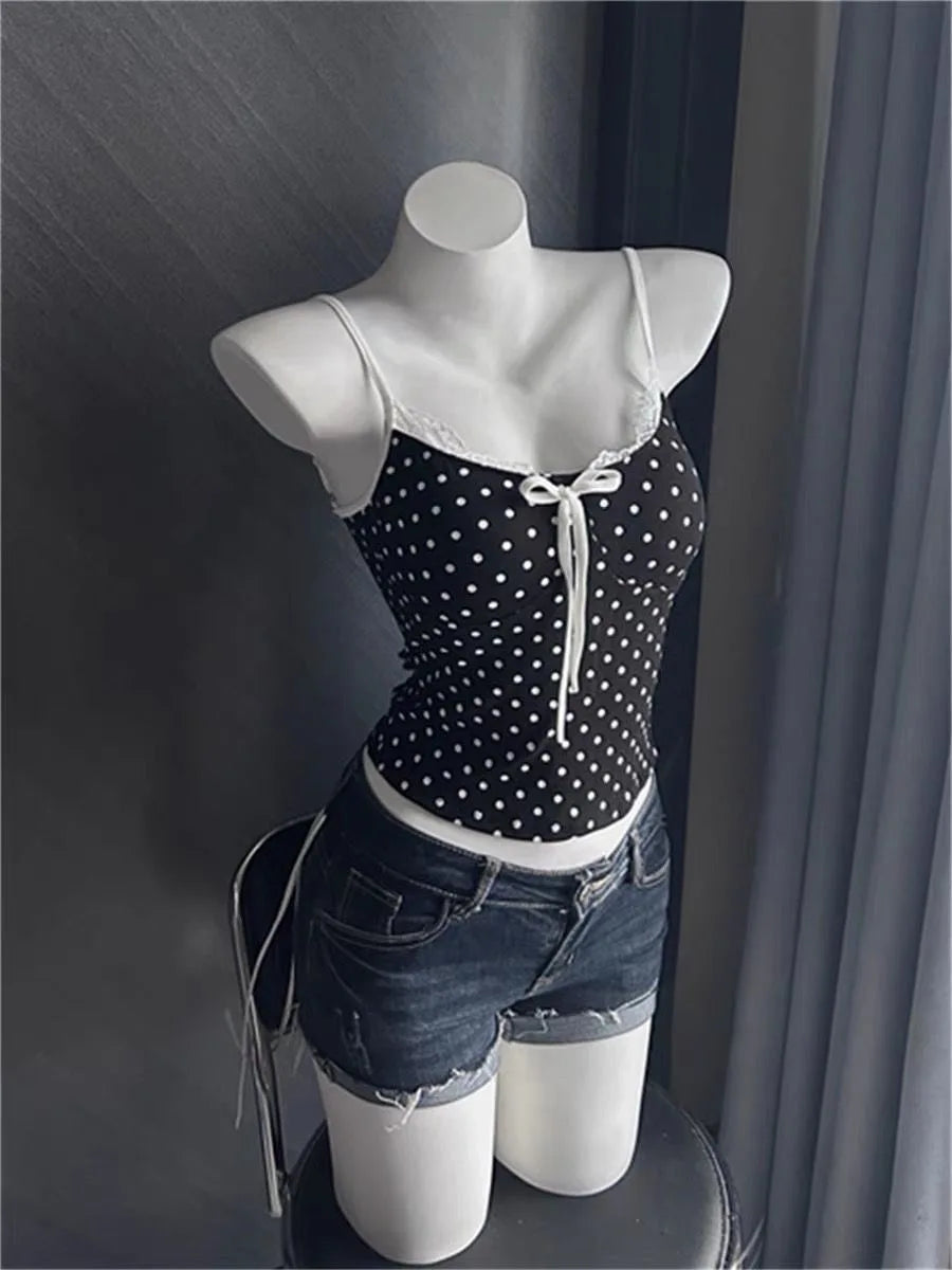 2000s American Vintage Sexy Leopard Camis Y2k Harajuku Slim Lace Patchwork Tanks Summer Streetwear Beach Party Sleeveless Tops