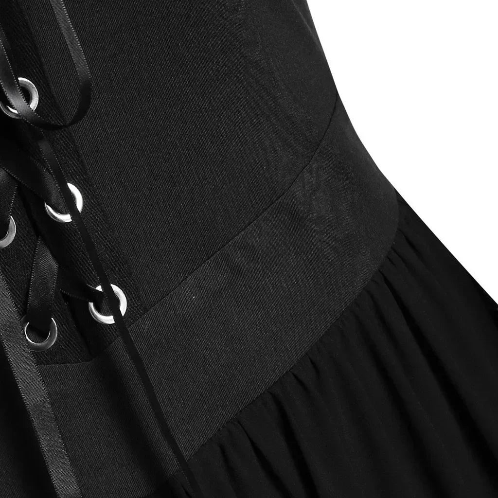 New Medieval Witch Dress for Women Halloween Carnival Women Plus Size Cold Shoulder Butterfly Sleeve Halloween Gothic Dress