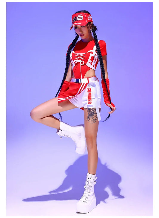 Drag Queen DJ Clothing Stage Wear Nightclub Gogo Dance Costume Women Kpop Jazz Dance Performance Clothes Red Hip Hop Suit