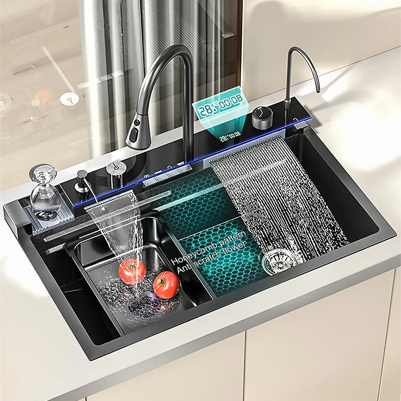 BOSX Stainless Steel Kitchen Sink with Waterfall Faucet
