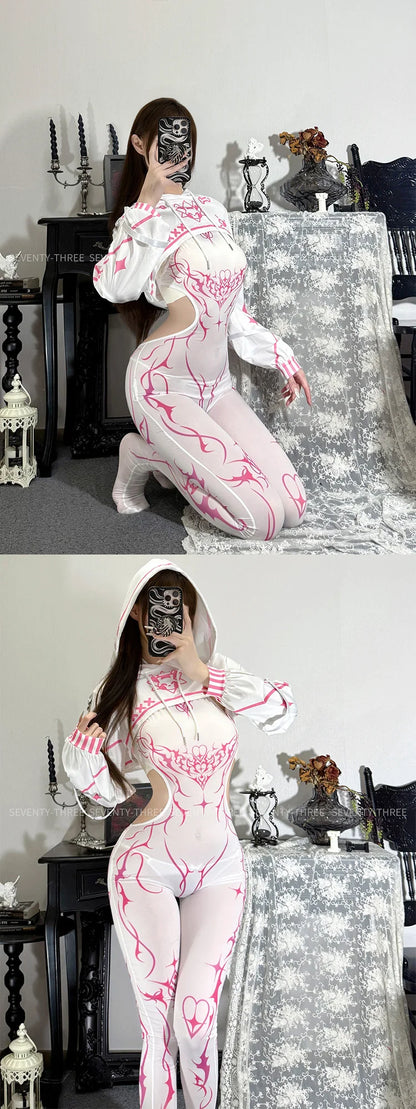 New Cyberpunk Cosplay Costume Women Sexy Printed Sleeveless Jumpsuit Mecha Agent Uniform Bodysuit Mechanical Mech Warrior Tights