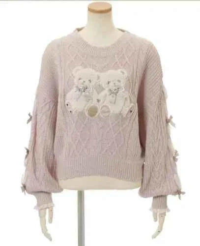 Mine Style Autumn and Winter Classic Cartoon Bear Sweater Lady Girls Sweet Round Neck Loose Sweater Japanese Liz Knit Tops