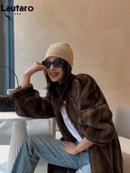 Lautaro Women's Long Faux Mink Fur Coat - Thick Warm Winter Overcoat