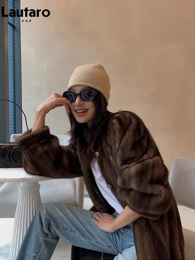 Lautaro Women's Long Faux Mink Fur Coat - Thick Warm Winter Overcoat
