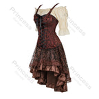 Brown Pirate Dress Plus Size Faxu Leather Steampunk Corset Dress with Shoulder Off Blouse Cosplay Pirate Costume for Women SS69