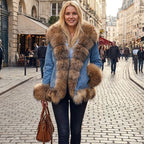 2026 MAOMAOKONG Winter Clothing Women's Denim Jacket Detachable Fox Fur Lining With Real Raccoon Fur Collar Jean Jacket Fur Coat
