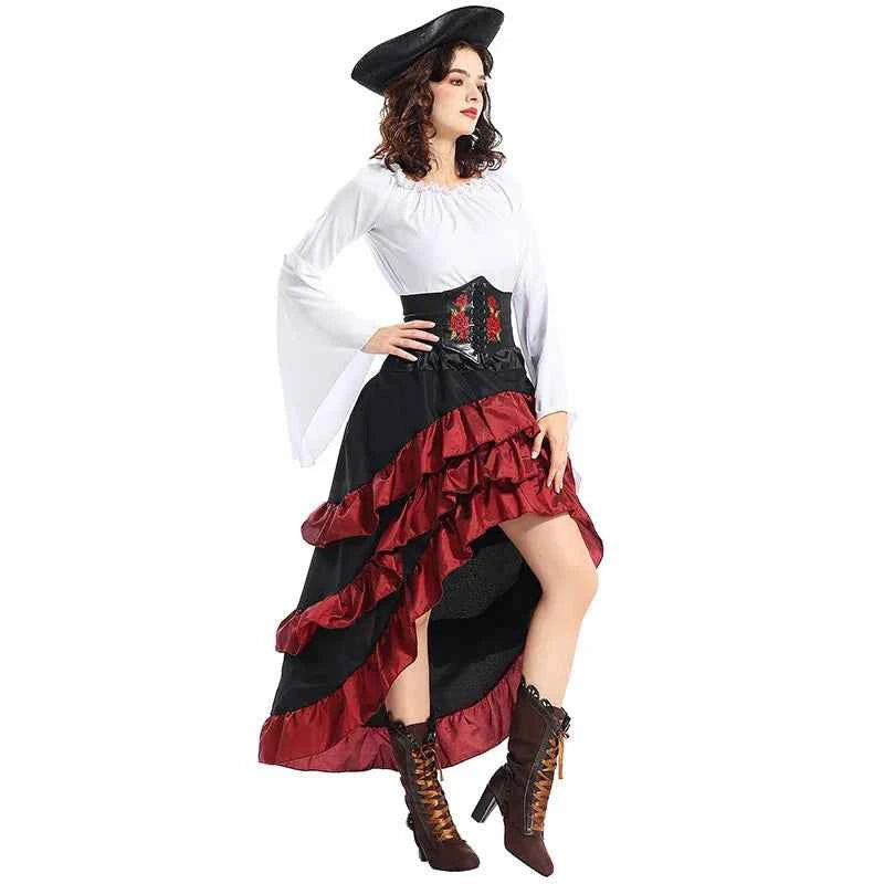 Medieval - Style Pirate Queen Outfit for Halloween: Irregular Corset, Ruffled Long Dress, Perfect for Navigator Cosplay 2026