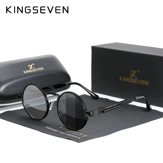 KINGSEVEN Round Sunglasses for Men Polarized Steampunk Sun Glasses For Women Vintage Style UV400 Eyewear Accessory Oculos SS69 14.69 Black Photochromic