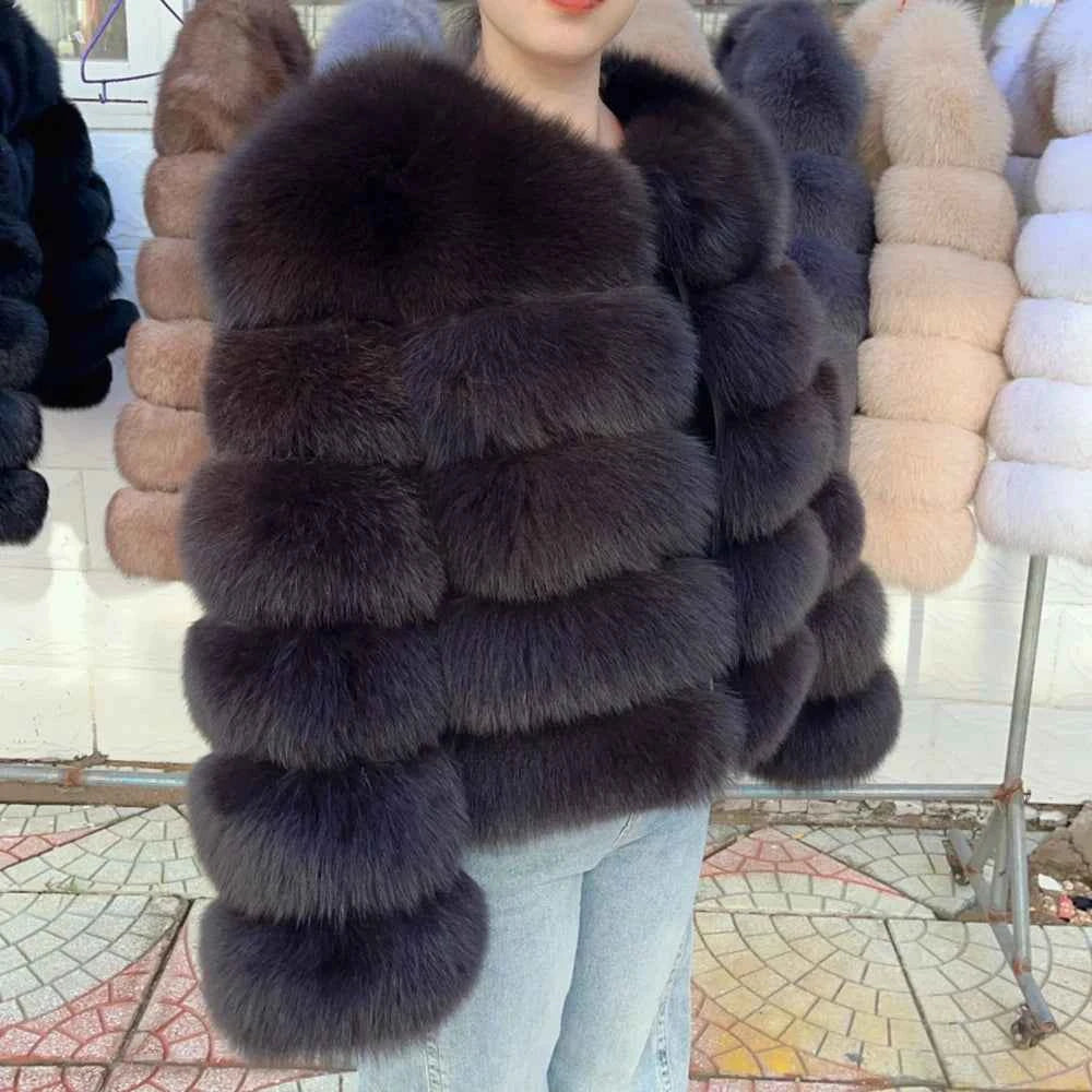 QUEENTINA Fox Fur Coat Real Winter Women'S Fashion Brown 2025 Leather And Skin Clothing Natural New In Coats & Jackets Outerwear