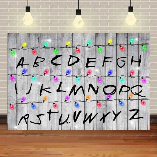 American TV Stranger Theme Background Lights Alphabet Episode Series Vinyl Banner Party Decoration Supplies Photo Prop Baby Gift