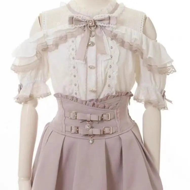 Japanese Kawaii Mini Cake Skirts Womens Jupe Fairy Bandage Lolita High Waist Y2k Aesthetic Sweet Lace Gothic JK Faldas Skirt SS69