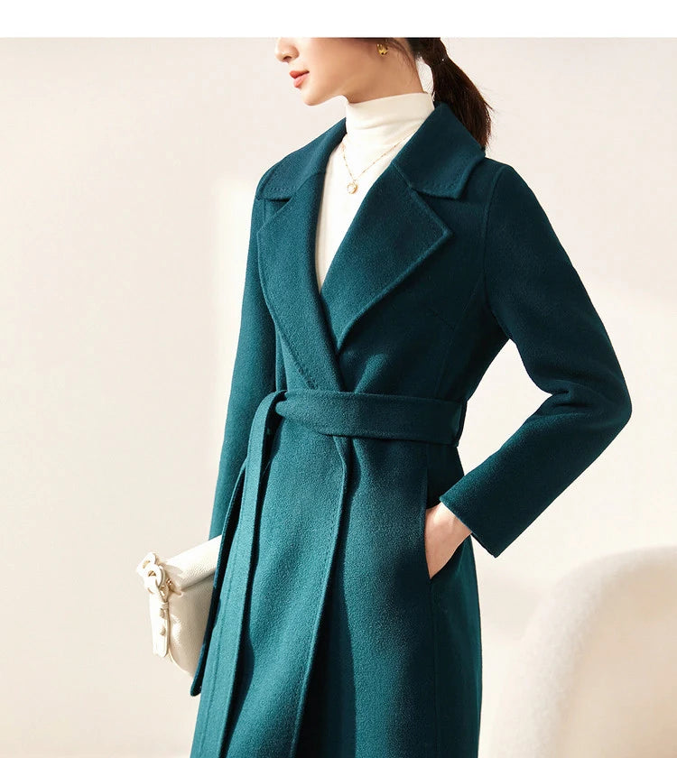 SENTUBILA Women's 100% Wool Long Wrap Coat with Belted Waist