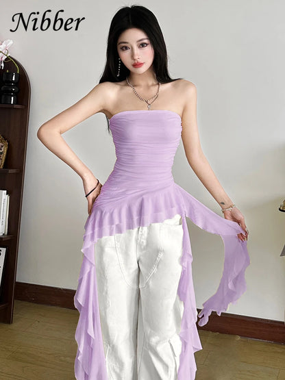 Nibber 2026 Spring New Solid Color Sweet Gentle Cute All-match High Street Travel Sexy Cool Women Chest Wrap ruched Tassel Vest