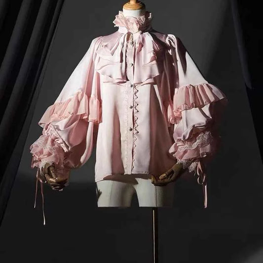 Japanese Kawaii Lolita Blouse Women Vintage Lantern Sleeve Shirt Y2k Aesthetic Lace Patchwork Tops Top Cospaly JK Loose Blusas