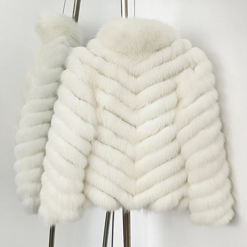 OFTBUY Women's Real Fox Fur Coat - Thick Warm Winter Jacket