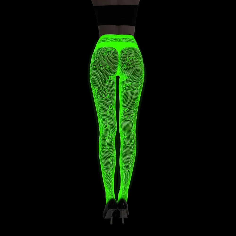 Women Glow in The Dark Fishnet Tight Rose Pattern Fishnet Tights Luminous Fishnet Halloween Party Festive Dress Up SS69