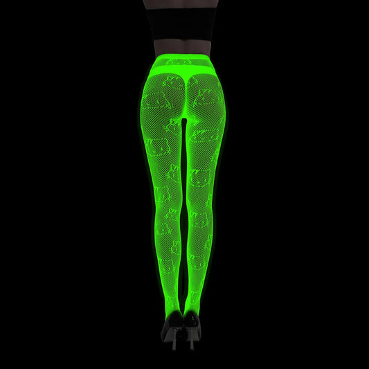 Women Glow in The Dark Fishnet Tight Rose Pattern Fishnet Tights Luminous Fishnet Halloween Party Festive Dress Up SS69