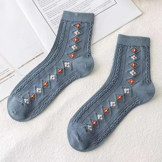 Cotton Fashion Korea Harajuku Retro Floral Vintage Woman Socks Novelty Ethnic Elegant Casual Ladies Girls Dress Brown Sox Autumn SS69 8.69 LYYZ2H4 / 35 - 40