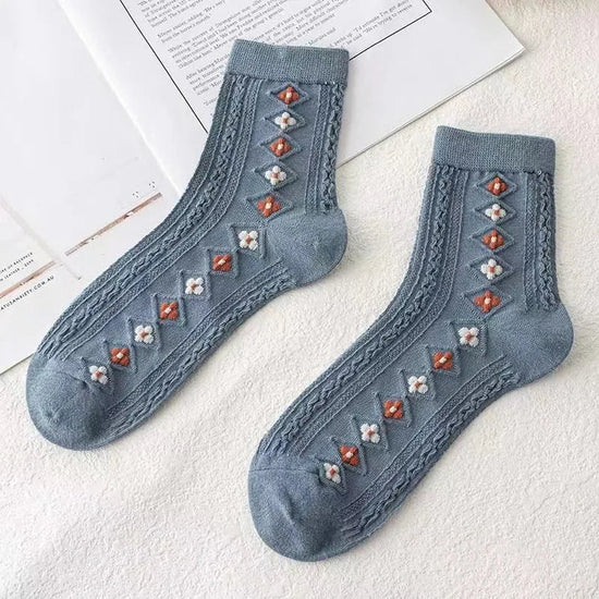 Fashion Harajuku Retro Floral Vintage Socks Woman Novelty Ethnic Elegant Cotton Casual Breathable Ladies Girls Dress Sox Autumn SS69 8.69 LYYZ2H4 / 35 - 40